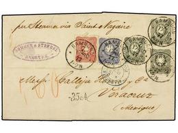 ALEMANIA. 1877. HAMBURGO A VERACRUZ. 10 Pf. Rosa, 20 Pf. Azul Y 50 Pf. Verde (2) Pliegue De Archivo Que Afecta A Un Sell - Other & Unclassified