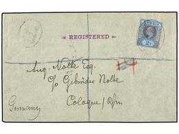 GAMBIA. Sg.83. 1909. GAMBIA To GERMANY. 2 Sh. Blue And Purple, Registered Cover, Arrival On Reverse. - Andere & Zonder Classificatie