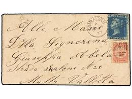 GIBRALTAR. 1877. GIBRALTAR To LA VALLETTA (Malta). 1/2 D. Red And 2 D. Blue Tied By A26 Cancel. - Autres & Non Classés