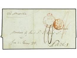 HONG KONG. 1850 (Jan 30). Entire Letter From HONG KONG To PARIS Via Marseille, Reverse With HONG KONG Cds In Black And O - Otros & Sin Clasificación