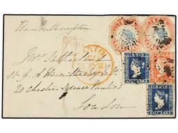 INDIA INGLESA. Sg.2 (2), 12, 19 (2). 1855. BOOLDANA To LONDON. Envelope Franked With Two 1/2 Anna Blue, 1 Anna Red And T - Other & Unclassified