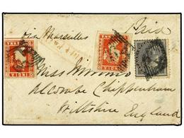 INDIA. Sg.15,45. 1859 (July 28). Small Envelope To CHIPPENHAM (UK) Franked By 1850 1a. Carmine  (2, Both With Four Margi - Other & Unclassified