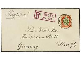 MALTA. Sg.63. 1912. MALTA To GERMANY. 5 Sh. Red And Green On Yellow On Registered Cover, Arrival On Reverse. - Other & Unclassified