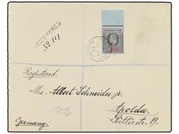 MAURICIO. Sg.193. 1912. RIVER DRAGON To GERMANY. 2,50 R. Grey And Red On Blue, On Registered Cover, Arrival On Reverse. - Other & Unclassified