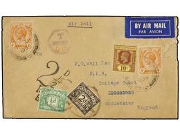 MALAYA. 1935. MALACCA To ENGLAND. AIR MAIL Envelope Franked With 4 Cts. Orange (2) And 10 Cts. Brown On Yellow Stamps, T - Autres & Non Classés