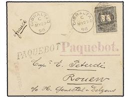 HUNGRIA. 1898. Envelope To FRANCE. 1 Fil. Black Tied By GIBRALTAR/A26 Duplex And Violet And Black PAQUEBOT Mark, Arrival - Other & Unclassified