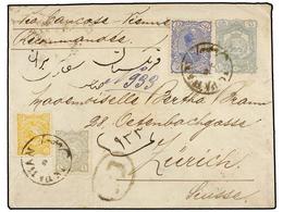 IRAN. Sc.104, 108, 113. 1897. ISPAHAN To SWITZERLAND. 10 Ch. Grey Postal Stationary Envelope Uprated With 1 Ch., 5 Ch. A - Other & Unclassified
