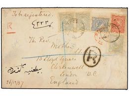 IRAN. 1898. URMIA To LONDON. 1 Ch. (3), 10 Ch. And 12 Ch. Registered Cover. Some Edge Wear. - Other & Unclassified