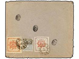 IRAN. Sc.179, 253, 283. 1902. Envelope To TEHERAN With Provisionals 10 Ch. Grey And 5 Ch. Red, 1 Kr. Violet Tied By TEHE - Otros & Sin Clasificación