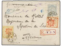 IRAN. Sc.283, 284. 1902. TAURIS To TEHERAN. 10 Ch. Grey Postal Stationary Envelope Uprated With Provisional 5 Ch. And 10 - Other & Unclassified