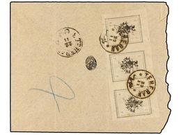 IRAN. Sc.423 (3). 1907. TEHERAN To SULTANABAD. 2 Ch. Grey Strip Of Three. Rare Franking. - Sonstige & Ohne Zuordnung