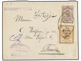 IRAN. Sc.426. 1907. SULTANABAD To TAURIS. 1 Kr. Violet Postal Stationary Envelope Overprinted IMPERIAL POST And Uprated  - Other & Unclassified