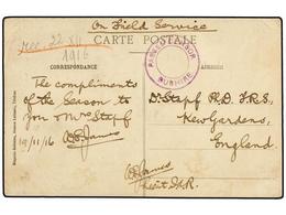 IRAN. 1916 (19-11). English Liutenant (W.E. James) Card Sent To England 'On Field Service'  With BRITISH/INDIAN Mark PAS - Other & Unclassified