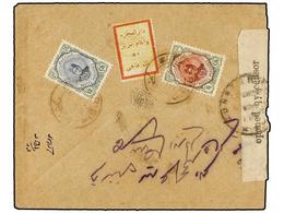 IRAN. Sc.486, 489. 1919. TAURIS To TEHERAN. 6 Ch., 12 Ch. And FAMINE RELIEF STAMP Of 1 Ch. Censor Sealing Label Tied Eac - Sonstige & Ohne Zuordnung