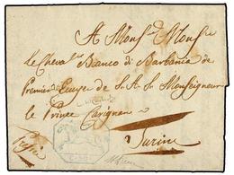 ITALIA ANTIGUOS ESTADOS: CERDEÑA. 1819 (16 Febrero). GÉNOVA A TORINO. Carta Completa Con 'Cavallini'  De 50 Cts. Estampa - Other & Unclassified