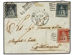 ITALIA ANTIGUOS ESTADOS: TOSCANA. 1853. Cover To CONSTANTINOPLE Franked By 1851-53 1cr. Red On Blued And 6cr. Deep Blue  - Otros & Sin Clasificación