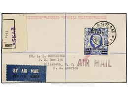 ERITREA. Sa.26. 1949 (9-IX). ASSAB A USA. 10 Sh. S. 10 Sh. Azul, Mat. ASSAB/ERITREA, Al Dorso Llegada. Rarísimo Sello En - Otros & Sin Clasificación