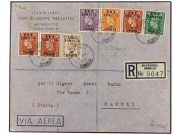 SOMALIA. Sa.10, 11 (3), 12, 14, 15. 1949 (1-III). MOGADICCIO A NÁPOLES. Precioso Franqueo En Carta Circulada, Al Dorso L - Autres & Non Classés