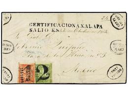 MEXICO. Sc.24a, 25a. 1864 (22 Oct.). FRONTAL De Carta CERTIFICADA De JALAPA A MÉXICO Con Franqueo De 4 Reales Verde Y 8  - Andere & Zonder Classificatie