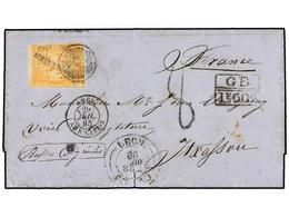 MEXICO. 1865. LEON A FRANCIA. 2 Reales Amarillo, Mat. Circular De León, Circulada Vía Inglaterra, Marca De Intercambio G - Other & Unclassified