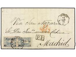 MEXICO. Sc.54 (2). 1870. 25 Cts. Azul (2), Perforados. Carta De MÉXICO A MADRID. Fechador Octogonal Marítimo Francés 1 M - Other & Unclassified
