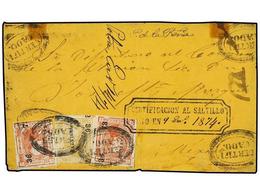 MEXICO. 1874. 25 C. Red (2) With 50 C. Yellow Tied CERTIFICADO In Oval On Large-part Registered Cover Front, Boxed CERTI - Other & Unclassified