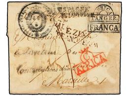MARRUECOS. (1815 CA.). Envuelta Completa Circulada De TANGER A MARSELLA. Marcas AFRICA/TANGER Y FRANCA En Negro Y Marcas - Autres & Non Classés