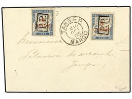 MARRUECOS. 1903. 5 C. On 5 C. Blue Tax Stamp With Black Framed P.P. (2), Tied On Local Cover With Cds TANGER MAROC 10 OC - Other & Unclassified