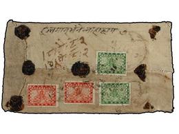 NEPAL. Mi.22 (2), 23 (2). 1912 (Feb.). JALESWAR To KATHMANDU. Registered Cloth Cover Franked With Two 4 Pice And Two 8 P - Sonstige & Ohne Zuordnung