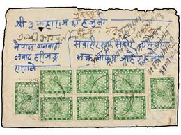 NEPAL. Mi.22 (8). 1919. Envelope Franked With Eight Stamps Of 4 Pice Green Stamps. Registered Rate. - Autres & Non Classés