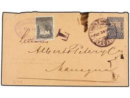 NICARAGUA. Sc.54. 1898. GRANADA A MANAGUA. Entero Postal De 5 Ctvos. Azul Tasado A La Llegada Con Sello De 10 Cts. Gris. - Autres & Non Classés