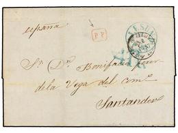 NORUEGA. 1857. ALESUND To SANTANDER (Spain). Folded Letter Sent Via SVINESUND And FRANCE. Red P.P. Mark, Charged 4 R. On - Otros & Sin Clasificación