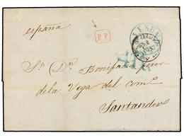 NORUEGA. 1857. ALESUND To SANTANDER (Spain). Folded Letter Sent Via SVINESUND And FRANCE. Red P.P. Mark, Charged 4 R. On - Andere & Zonder Classificatie