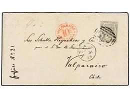 PANAMA. 1875. PANAMA To VALPARAISO (Chile). Envelope Franked With British 6 D. Grey Tied By B.P.O. C35 Cancel. Taxed On  - Autres & Non Classés