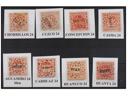 ° PERU. Sc.8, 10. 1858-60. 1 Peseta Rojo. Conjunto De 20 Sellos Con Diferentes Matasellos LLATA, PISAGNA, CHORRILLOS, CO - Andere & Zonder Classificatie