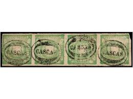 ° PERU. Sc.14 (4). 1868. 1 Dinero Verde, Tira De Cuatro, Mat. CASCAS, Algún Mínimo Defecto. Excelente Aspecto. - Sonstige & Ohne Zuordnung