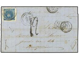 PERU. 1858 (Aug 6). Large Part Entire Letter To France Franked By 1858 1d. Deep Blue With Four Margins And Tied By Black - Other & Unclassified