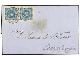 PERU. Sc.3 (2). 1858. TACNA A COCHABAMBA. 1 Dinero Azul, Pareja, Plancha Gastada, Mat. FECHADOR De TACNA. Márgenes Excep - Other & Unclassified