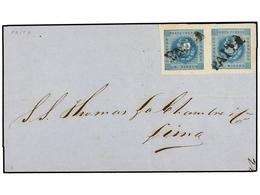 PERU. Sc.3 (2). 1859. PAITA A LIMA. 1 Dinero Azul En Pareja, Mat. Lineal PAITA. Muy Bonita. - Autres & Non Classés