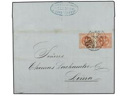 PERU. 1859 (5 Oct.). TACNA A LIMA. 1 Peseta Rosa, Pareja. Mat. ARICA/VAPOR. Al Dorso Marca De Encaminador Que Transportó - Sonstige & Ohne Zuordnung