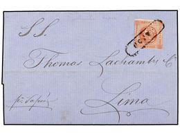 PERU. Yv.7. 1860 (21 Sept.). HUACHO A LIMA. 1 Peseta Rojo. Mat. Lineal VAPOR. RARA. - Other & Unclassified