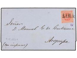 PERU. Sc.10. 1860. LIMA A AREQUIPA. 1 Peseta Rojo, Mat. Lineal LIMA. - Other & Unclassified