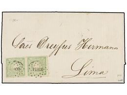 PERU. Sc.14 (2). 1870. PISCO A LIMA. 1 Dinero Verde, Pareja, Mat. óvalo De Puntos PISCO. MUY BONITA. - Autres & Non Classés