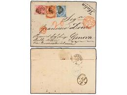 PERU. 1874. CALLAO To GÉNOVA. Entire Letter Franked With Perú 10 Cts. Red Stamp And British 3 D. Rose And 2 Sh. Blue Sta - Other & Unclassified