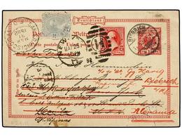 FILIPINAS. 1892. German 10 Pfg. Stationary Card From BIEBRICH Addressed NEW YORK, There With 2 Cent. Washington Forwarde - Other & Unclassified