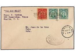 FILIPINAS. 1927 (18 Febrero). AIR MAIL. MANILA A CEBU. 2 Ctvos. (2) Y 12 Ctvos. Vuelo Especial, Marca VIA U.S. ARMY AIR  - Otros & Sin Clasificación