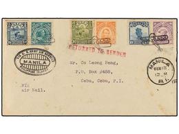 FILIPINAS. 1927 (18 Febrero). AIR MAIL. MANILA A CEBU. 6 Cts., 12 Cts. Y 26 Ctvos., Más Sellos De CHINA De 10 Cts., 15 C - Otros & Sin Clasificación