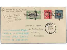 FILIPINAS. 1929 (21 Marzo). AIR MAIL. MANILA A LINCAYEN. 2 Cts., 4 Cts. Y 10 Ctvos. Vuelo Especial Realizado Por El Capi - Other & Unclassified