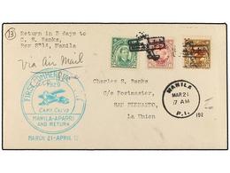 FILIPINAS. 1929 (21 Marzo). AIR MAIL. MANILA A SAN FERNANDO. 2 Cts., 6 Cts. Y 8 Ctvos. Vuelo Especial Realizado Por El C - Other & Unclassified