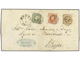 PORTUGAL. Af.16, 17, 18. 1865. PORTO A BEJA. 25 Reis Rosa, 50 Reis Verde Azulado Y 100 Reis Lila. Espectacular Franqueo  - Altri & Non Classificati